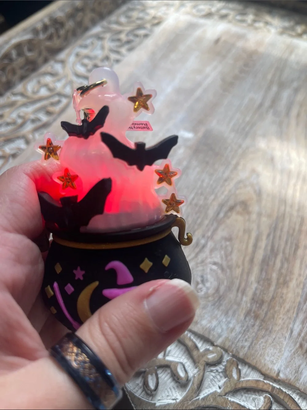 Cute Witch Cauldron Pocketbac Holder with Pink & Gold Accents Keychain
